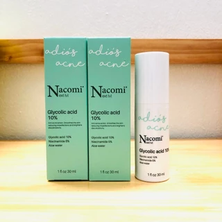 Serum mụn Nacomi Glycolic Acid 10% giúp kiểm soát dầu, tẩy da chết, ngừa mụn, giảm thâm, làm sáng da 30ml