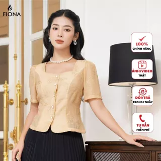 Áo sơ mi nữ FIONA dáng ôm áo sơ mi kiểu cao cấp cổ vuông họa tiết hoa thêu sang trọng trẻ trung F513143