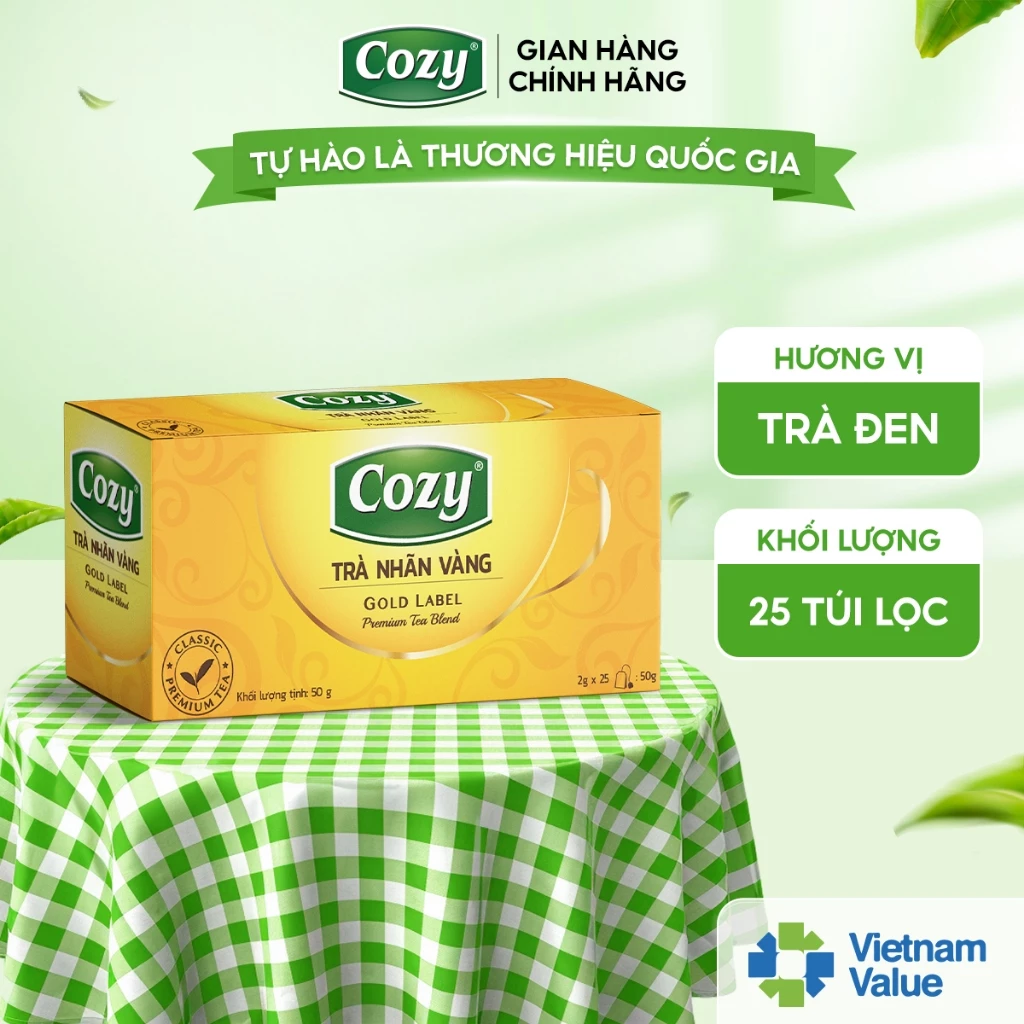 [QUÀ TẶNG] Trà Đen Nhãn Vàng Cozy Hương Vị Đậm Đà, Hỗ Trợ Giải Nhiệt Và Thanh Lọc Đỉnh Cao Pha Chế (25 túi lọc x 2g)