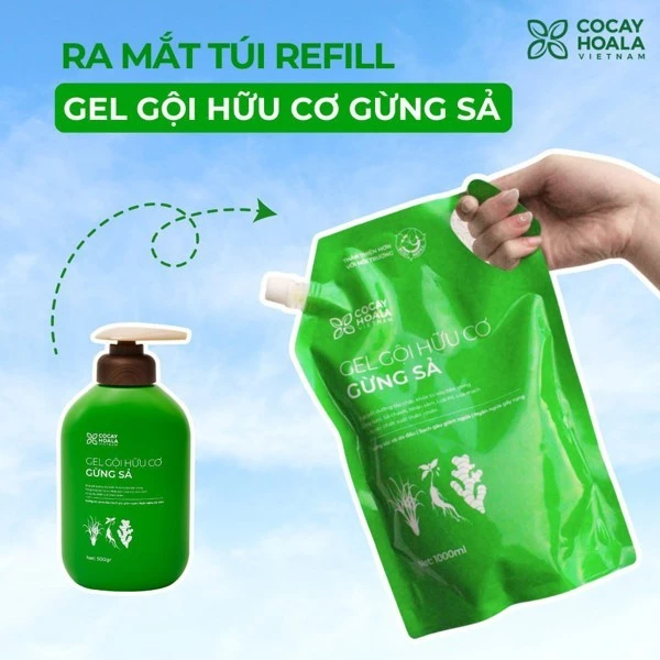Dầu gội hữu cơ gừng sả Cocayhoala-Túi Refill 1000ml tiết kiệm đến 40%-Ngăn dầu bết tóc,giảm gàu ngứa
