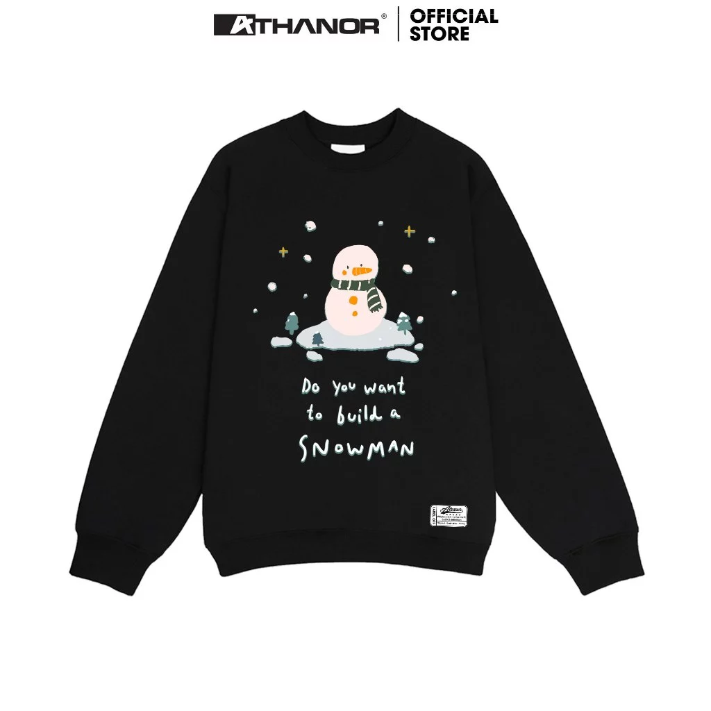 Áo Sweater ATHANOR Local Brand Dáng Rộng Nỉ Bông Unisex Nam Nữ Xám Tiêu Mẫu SNOWMAN