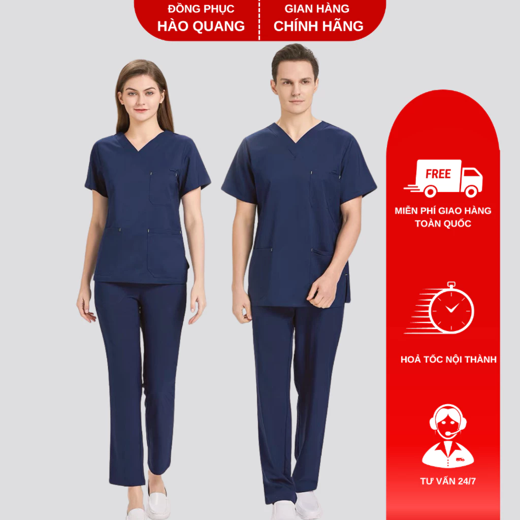 Bộ Scrubs Bác Sĩ,Bộ Đồ Cổ Tim Spa Xanh Than Hàng Cao Cấp