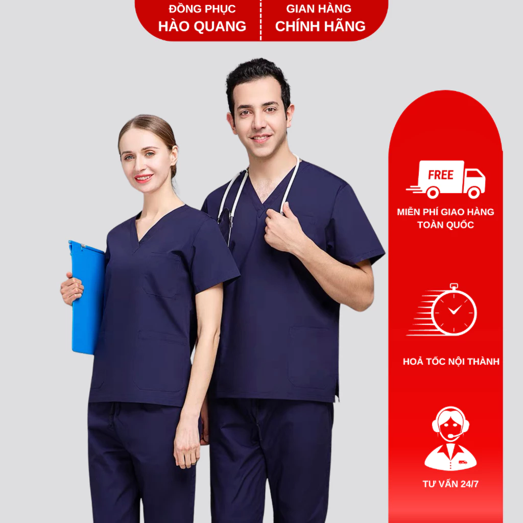 Bộ Scrubs bác sĩ Hào Quang xanh than hàng phổ thông