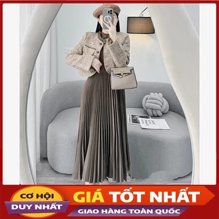 Set 2 Món Áo Khoác Dạ Tweed Mix Váy Dài Dập Ly Sang Sịn SB6083 - Violet