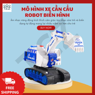 Đồ Chơi Máy Xúc Cảnh Sát Biến Hình Robot Xe Máy Xúc Biến Hình Có Nhạc Có Đèn Xoay 360 Độ Cho Bé; Xe tự động biến hình