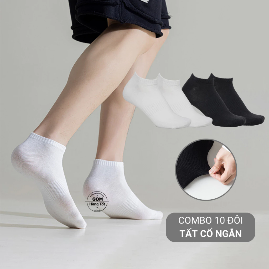 Combo 10 đôi tất thấp cổ nam nữ trơn, vớ ngắn cổ thể thao chất liệu cotton hút ẩm thoáng khí - GOM-KLB-TRONNGAN-CB10