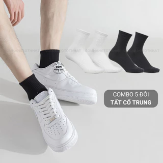 Combo 5 đôi tất cổ lửng nam nữ trơn màu, vớ cổ trung chất liệu mềm mại, thiết kế thoáng khí - GOM-KLB-TRONLUNG-CB5