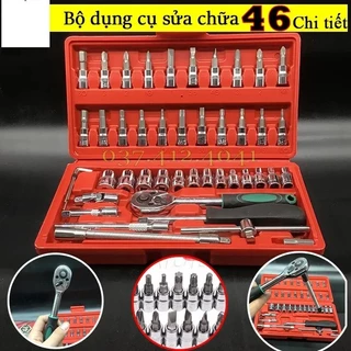 Bộ dụng cụ mở bulong ốc vít đa năng 46 chi tiết, Không han gỉ Hàng Mới, Bộ dụng cụ sửa chữa oto xe máy 46 món đa năng