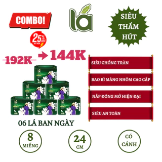 COMBO 6 GÓI BĂNG VỆ SINH LÁ CAO CẤP BAN NGÀY / 8 MIẾNG MỖI GÓI / CÓ CÁNH