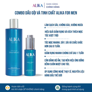[Hiệu quả 100%] Combo dầu gội, tinh chất Alika for men, giúp giảm rụng tóc, hỗ trợ tóc mọc dày, dài và chắc khỏe hơn