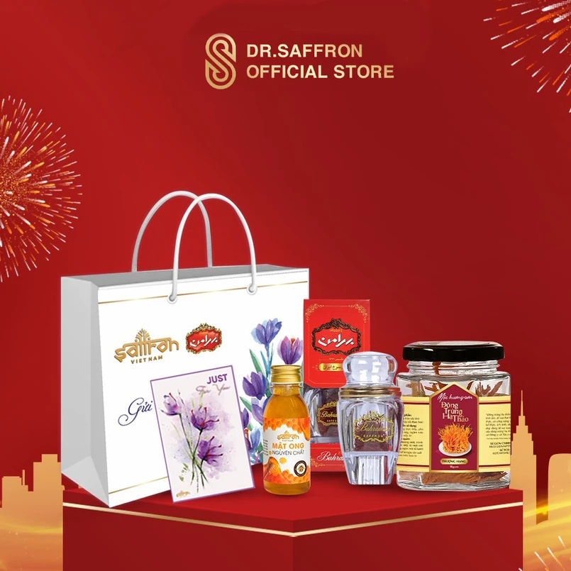 Set quà trung thu Nhụy hoa nghệ tây Saffron Việt Nam và đông trùng hạ thảo Mộc Hương Sơn
