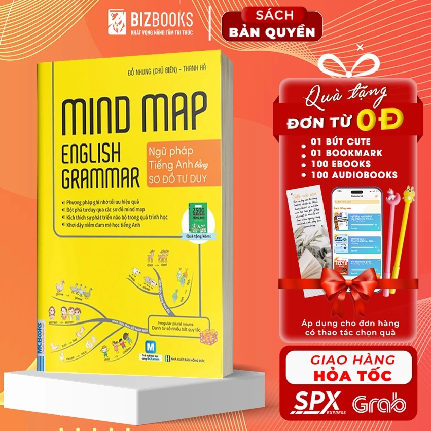 Sách - Mindmap English Grammar - Ngữ Pháp Tiếng Anh Bằng Sơ Đồ Tư Duy Cho Người Học Căn Bản - Học Kèm App