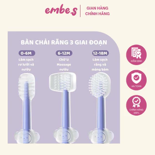 Bộ 3 Bàn Chải 3 Giai Đoạn, Cây Rơ Lưỡi Giúp Vệ Sinh Răng Miệng Cho Bé Từ 0-2 tuổi embe.s