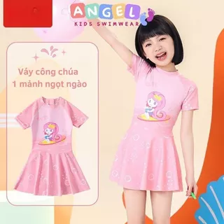 Đồ bơi bé gái liền thân kiểu váy họa tiết công chúa bong bóng siêu dễ thương Cute