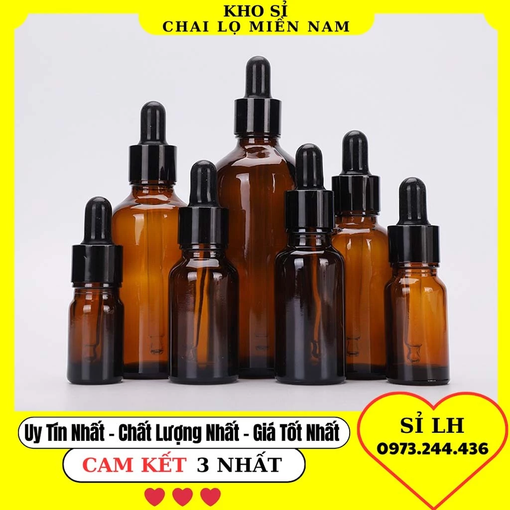 Chai Lọ Chiết Mỹ Phẩm Trong Nắp Bóp Nhỏ Giọt Khoen Đen Trơn 5ml 10ml 15ml 20ml 30ml 50ml 100ml, Lọ Đựng Tinh Dầu