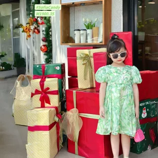 Váy tơ óng hoa xanh tơ óng 2 lớp Sofia xinh xắn điệu đà cho bé đi tiệc, đi chơi size từ 8kg tới 40kg