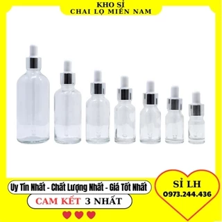 Chai Lọ Chiết Mỹ Phẩm Trong Nắp Bóp Nhỏ Giọt Khoen Bạc 5ml 10ml 15ml 20ml 30ml 50ml 100ml, Lọ Đựng Tinh Dầu Chiết Gel