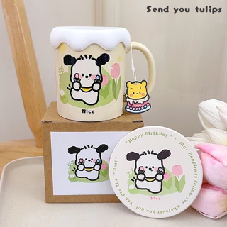 CỐC SỨ IN HÌNH CHÚ CHÓ HOA TULIP DUNG TÍCH 400ML 🐰 HÀNG CÓ SẴN  🐶