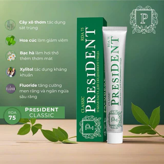 Kem đánh răng PresiDENT Classic RDA 75 Chăm sóc răng hằng ngày - Diệt khuẩn, giảm viêm và tăng cường men răng 75ml