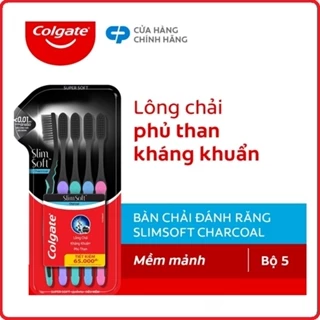 Bộ 5 Bàn chải Colgate SlimSoft Charcoal than hoạt tính kháng khuẩn siêu mềm mảnh