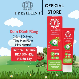 Kem đánh răng trẻ em PresiDENT Junior cho Trẻ từ 6 - 12 tuổi. Sản phẩm an toàn khi nuốt, Làm sạch và tăng cường men răng