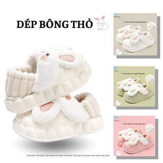 Dép Nữ Đi Trong Nhà, Ngoài Trời Hình Thỏ Bông Tháo Rời, Đế Cao Su 5cm Chống Nước, Chống Trơn, Có Gót.