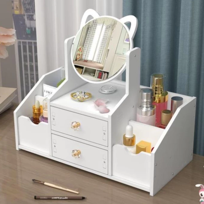 Kệ đựng đồ trang điểm, tủ đựng mỹ phẩm TAI MÈO / CHỮ NHẬT CÓ GƯƠNG trang điểm xinh xắn - Kệ mỹ phẩm mini