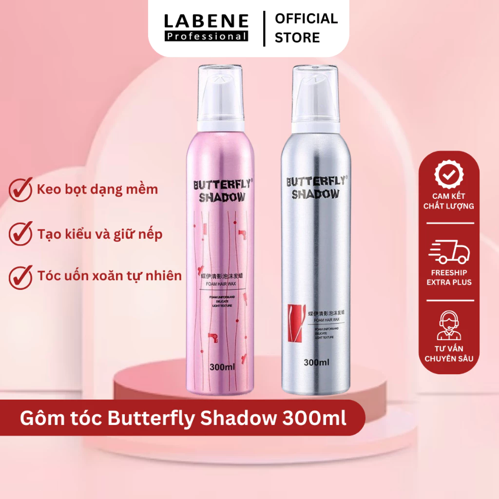 Gôm giữ nếp tóc Butterfly Shadow 300ml chính hãng, xịt bọt dạng mềm tạo kiểu và giữ nếp tóc uốn xoăn bồng bềnh | LABENE