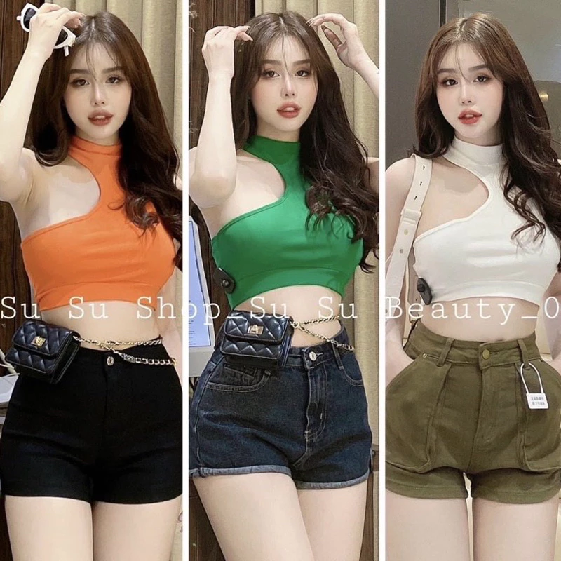 (new) Áo ba lỗ croptop cổ lọ, áo crt khoét sâu sexy ôm body hot