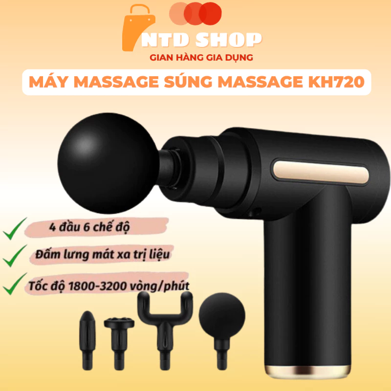 [Bảo hành 12T] Máy mát xa cầm tay, súng massage KH720 trị liệu toàn thân Với 4 Đầu Thay Thế 6 Cấp Độ