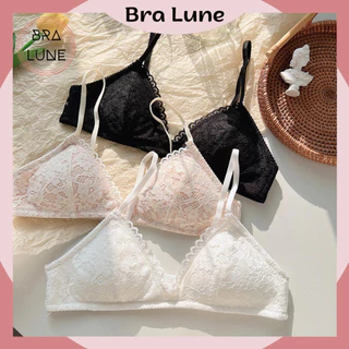 Set 3 Áo ngực nữ cotton không gọng phủ ren BRALUNE, áo lót nữ mút mỏng có thể tháo rời mềm mại thoáng khí mã ANM-55