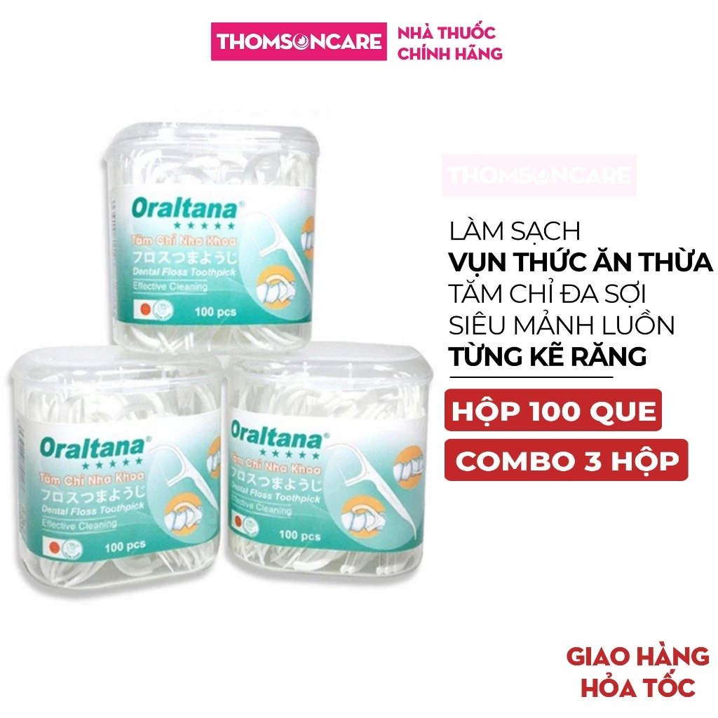 Tăm chỉ nha khoa Oraltana Tanaphar, Combo 3 Hộp loại 100 que chỉ đa sợi siêu mảnh chăm sóc răng miệng, làm sạch mảng bám