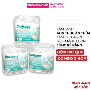 Tăm chỉ nha khoa Oraltana Tanaphar, Combo 3 Hộp loại 100 que chỉ đa sợi siêu mảnh chăm sóc răng miệng, làm sạch mảng bám