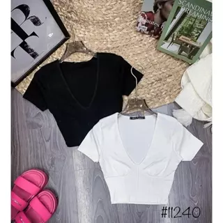 Áo thun con túi zíp , phom croptop , vạt ngang cổ V , CHÍT nhúng nhẹ ở vòm v1 tạo  Sexy, nữ tính  Phù Hợp Mọi Lứa Tuổi