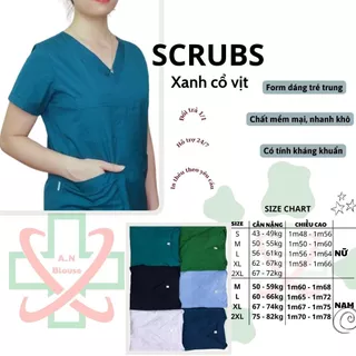 Bộ scrubs cổ V - Xanh cổ vịt phục vụ cho phòng khám, bệnh viện, spa, thẩm mĩ viện và các cơ sở y tế