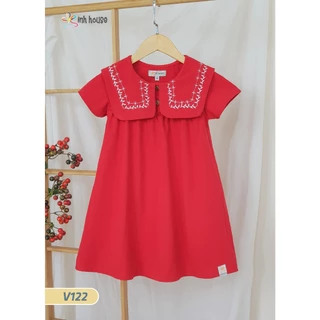 V122 Váy trẻ em Cotton Xinh House Cổ Thủy Thủ Màu Hồng Dâu Cho Bé Gái (1 - 11 Tuổi)