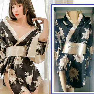 Áo choàng kimono hoa phi lụa cao cấp mềm mại - Áo choàng ngủ voan hoa nữ giá sỉ Ivyshop