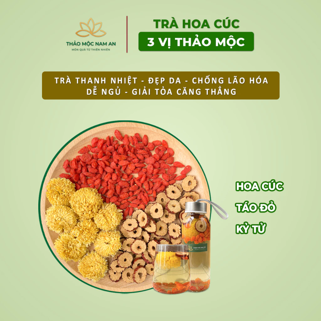 Trà Hoa Cúc 3 Vị Thảo Mộc (Gói Lẻ) Thanh Nhiệt, Đẹp Da, Chống Lão Hóa, Dễ Ngủ, Giải Tỏa Căng Thẳng