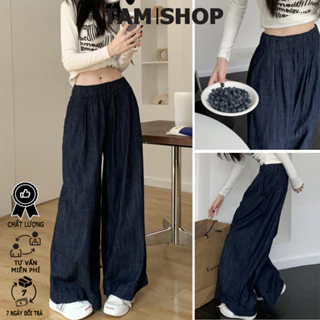 Quần Denim Nữ giả jean bò nhiều size .Quần Ống Rộng Dài Suông Nam Lưng Thun Túi Lớn quan bò ống loe - TâmShop