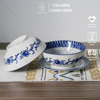 Bát tô sứ cao cấp vẽ hoa xanh lam - Set bát đĩa cúng gia tiên họa tiết xanh lam sắc nét - Vỡ 1 đổi 1