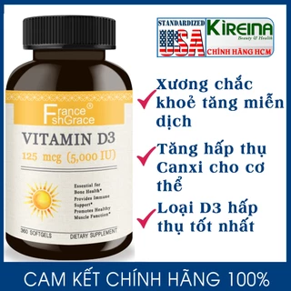 Viên uống vitamin D3 giúp xương chắc khỏe tăng cường miễn dịch 5000 IU 360 viên