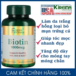 Viên uống Biotin khỏe da tóc móng 1000 mcg 100 viên