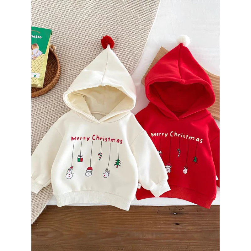 Áo Hoodie Noel Merry Christmas chất nỉ bông Tay Dài Phong Cách Hàn Quốc cho bé trai,bé gái mặc đi chơi giáng sinh 8-27kg