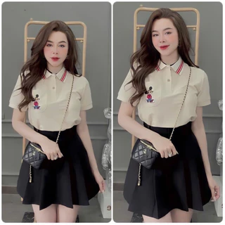 Áo len polo cổ bẻ cộc tay hình mickey, tag gu ci 453