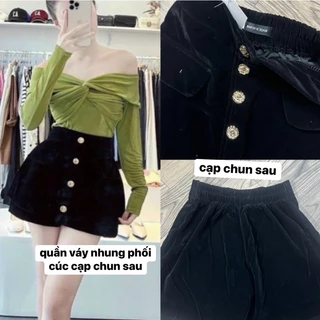 Quần váy nhung phối cúc, quần short váy nhung mịn phối cúc xinh 519