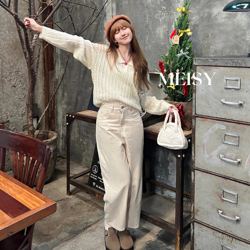 Quần jean bò ống baggy nữ lưng cao ống suông chất denim Meisy