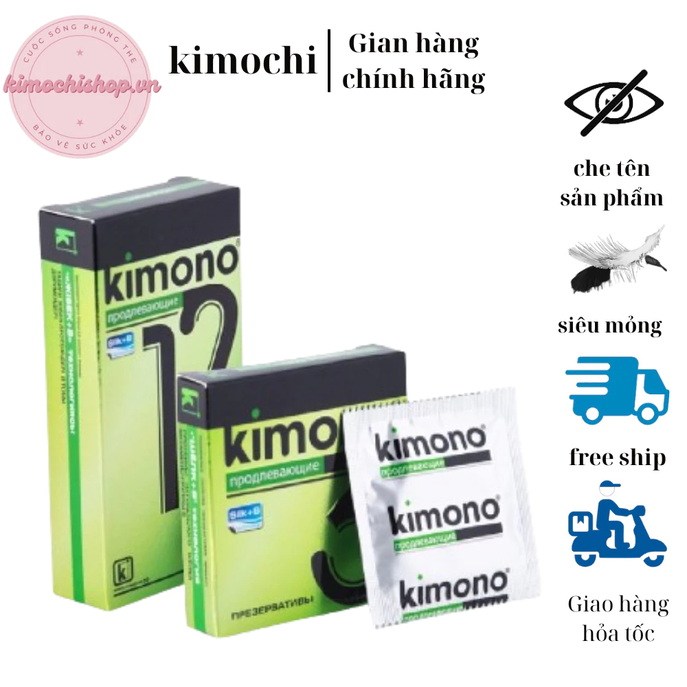 Bao cao su Kimono kéo dài thời gian siêu mỏng 0.03mm màu xanh lá, chính hãng nội địa Nga