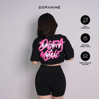 Áo Thun Croptop Thể Thao Dopamine Blackpink I Hormone Crop (Đen) - Cotton 100%, tay ngắn, cổ tròn.