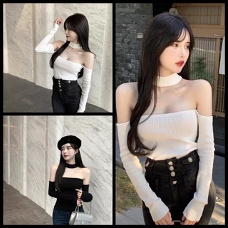 áo croptop nữ kiểu sexy hở ngực bigsize hàn quốc tay dài A9