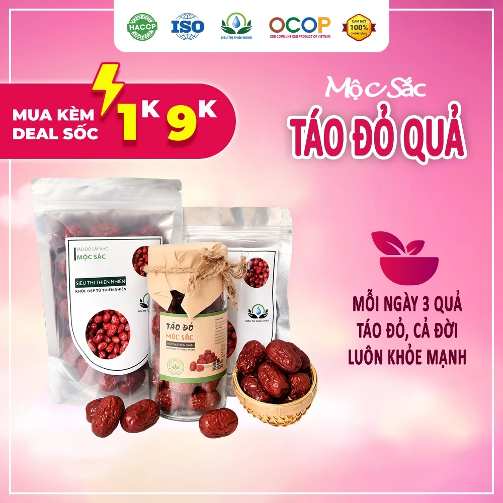 Táo đỏ sấy khô 500g của Siêu Thị Thiên Nhiên giúp ngủ ngon, giảm nguy cơ tiểu đường